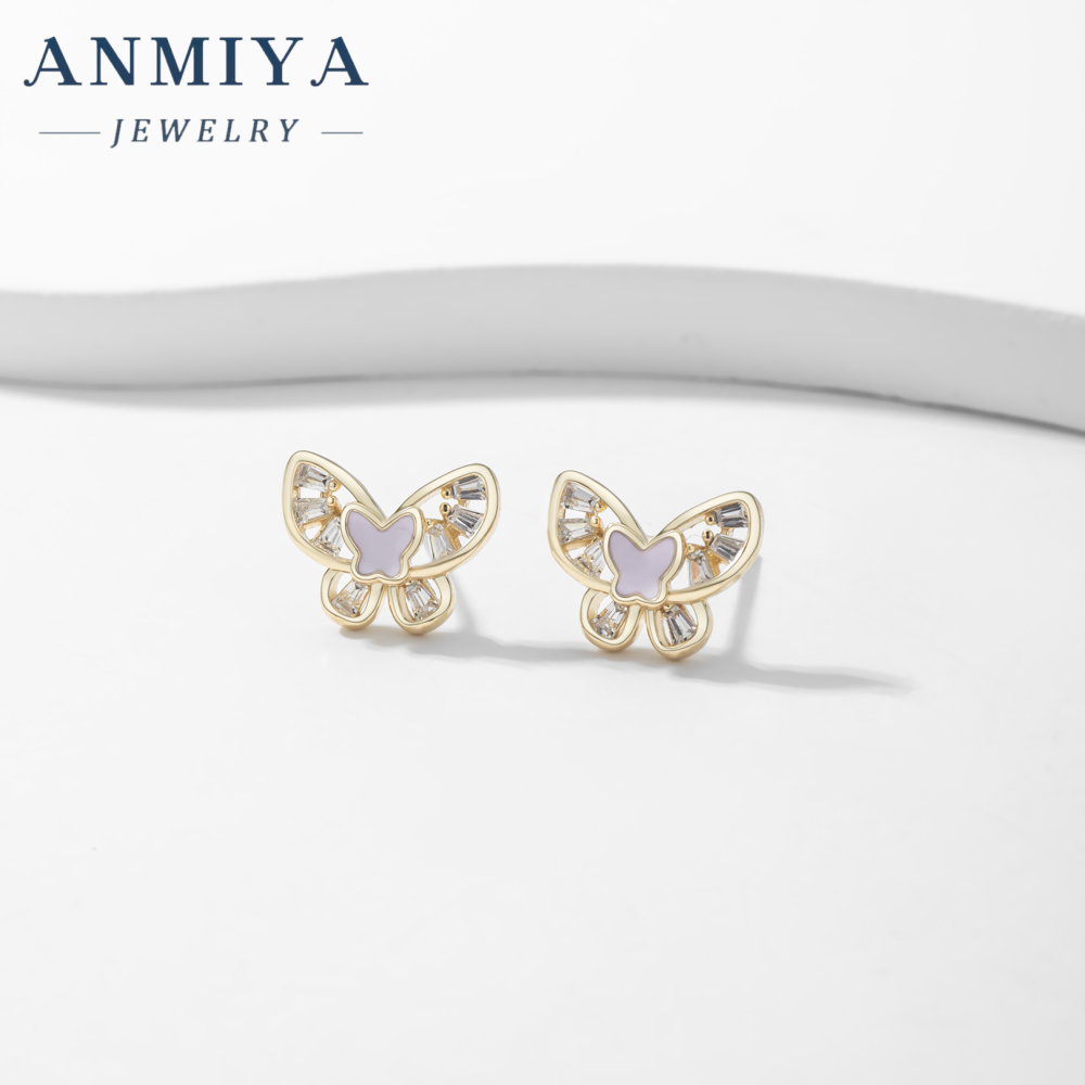 Wholesale Sterling Silver 18k Gold Shell pink butterfly Shape Nice Stud Earrings for Girl Women