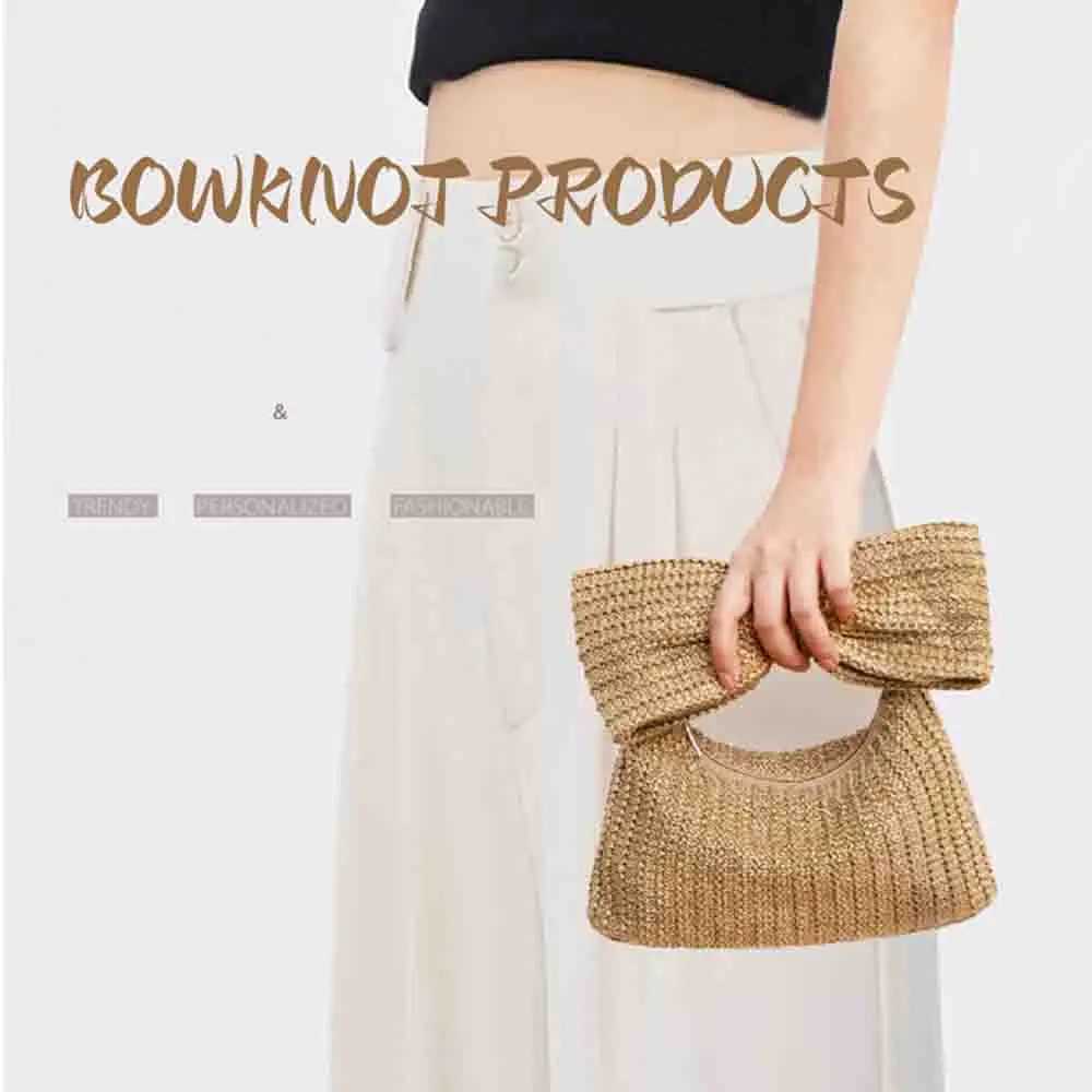 Women Straw Woven Handbags Purse Niche Design Bow Handle Clutch Bag Luxury Party Banquet Wrist Bag Vacation Beach Totes Bag W250524