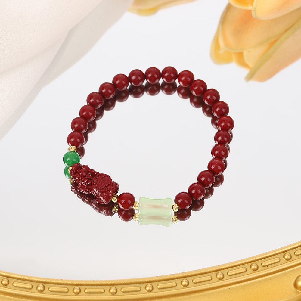 Purple clay bracelet, style gold swallowing beast, cinnabar colored for girls, Chinese style, zodiac year, Pixiu transport bracelet