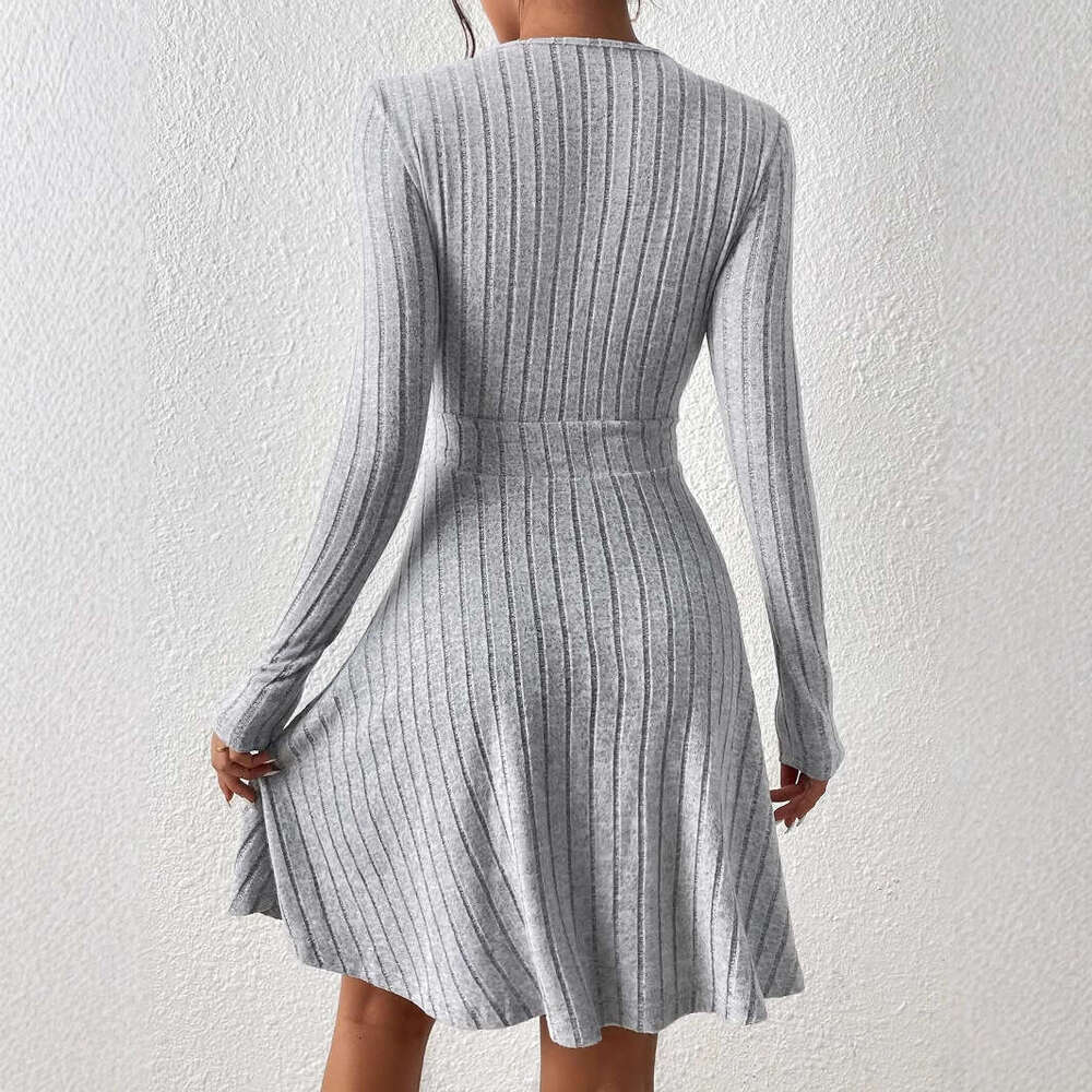 Tight Cut Out Dresses New Solid Color V Neck For Women Sexy Waist Cinching Long Sleeve Short Dress Slimming Versatile Dress Sexy Dress