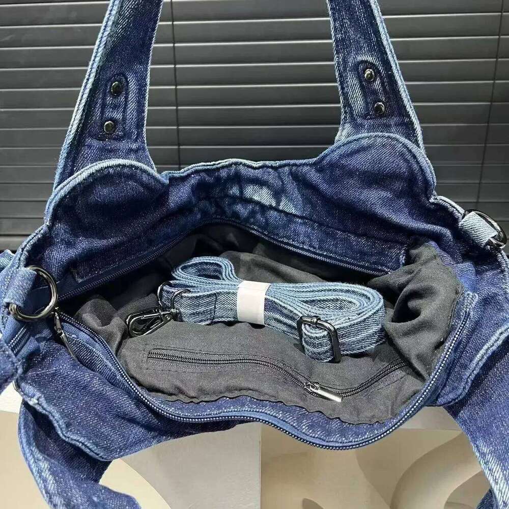 Women's Bags Designer Women's Fashion Denim Handbag Large Capacity Dia Multi-Zipper Shoulder Crossbody Bag