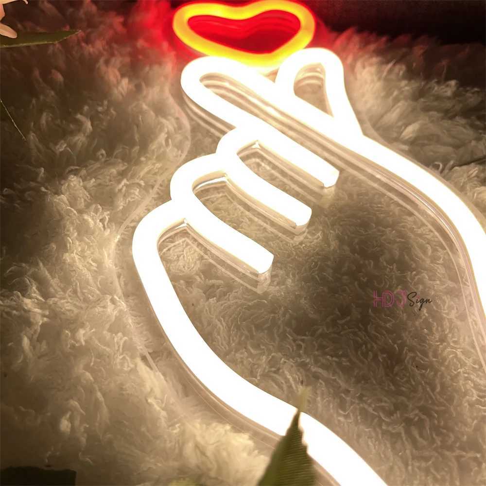 Hand Heart Gesture Neon Sign Bedroom Wall Decor Room Wedding Decoration Sign Love LED Neon Lights Lamps for Birthday Gifts W250526