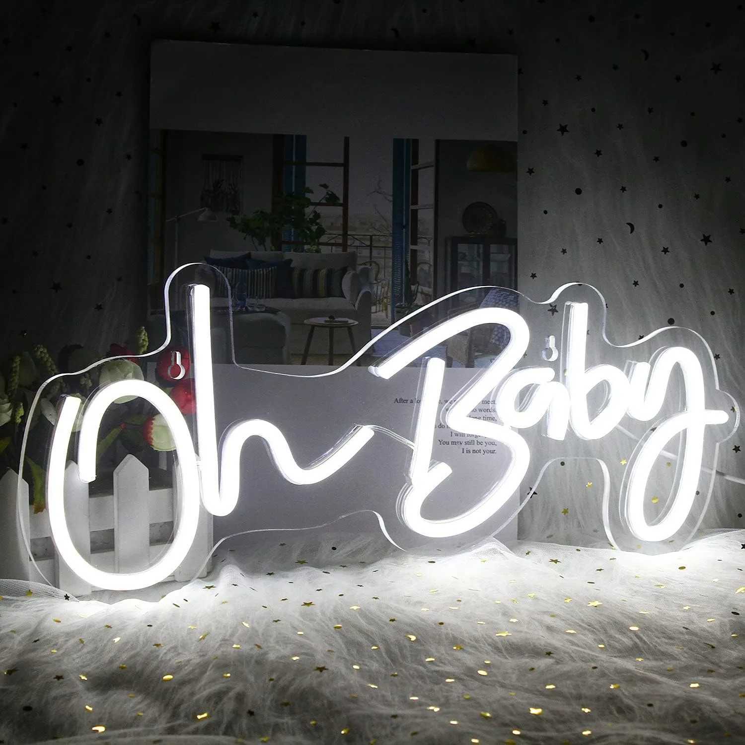 Oh Baby LED Neon Sign USB Powered Light Up Sign for Wall Decor Wedding Engagement Bedroom and Valentines Day Celebrations W250526