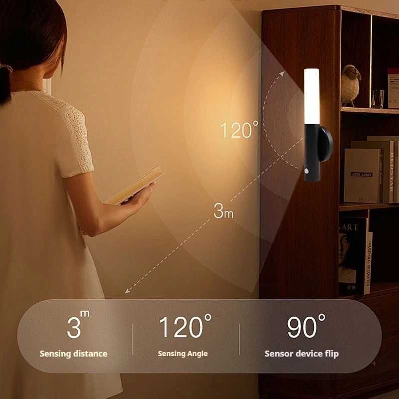 LED 1200mAh Battery Black Wall Lamp Indoor LED Magnetic Portable Lamp Charge For Hallway Bedroom Motion Sensor Light StairwellXJ250526