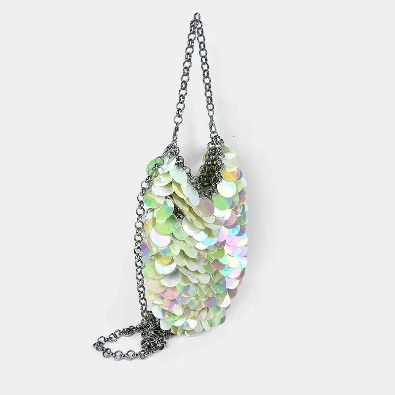 new shiny bundling colorful fish scale sequin hand woven banquet bead mobile phone crossbody women's bag