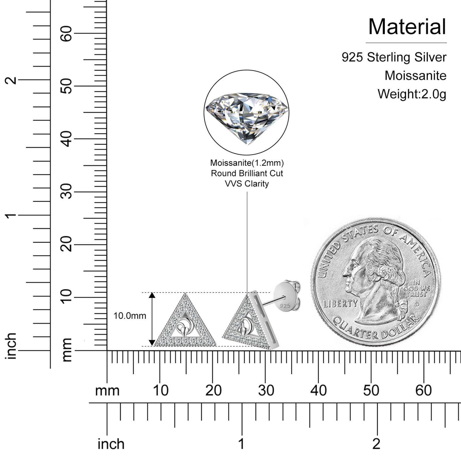 Trendy Test Passed Moissanite Dia Triangle Stud Earrings for Women Real Sterling Sier Fine Wedding Party Jewelry Gifts