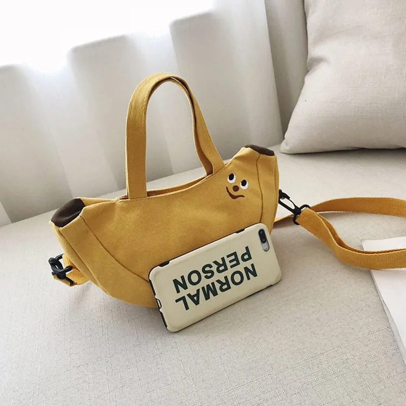 Canvas Bag Female Creative Quirky Banana Apple Shape Fruit Bag Japanese Sweet Girl Soft Girl Crossbody Bag 250526