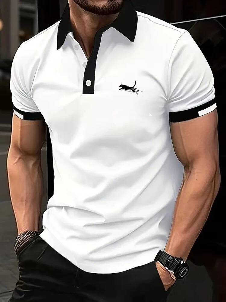 Clothes Summer Fashion Short Sleeve Color blocking Shirt Casual Sport Lapel Men Polyester Quick Drying Polo