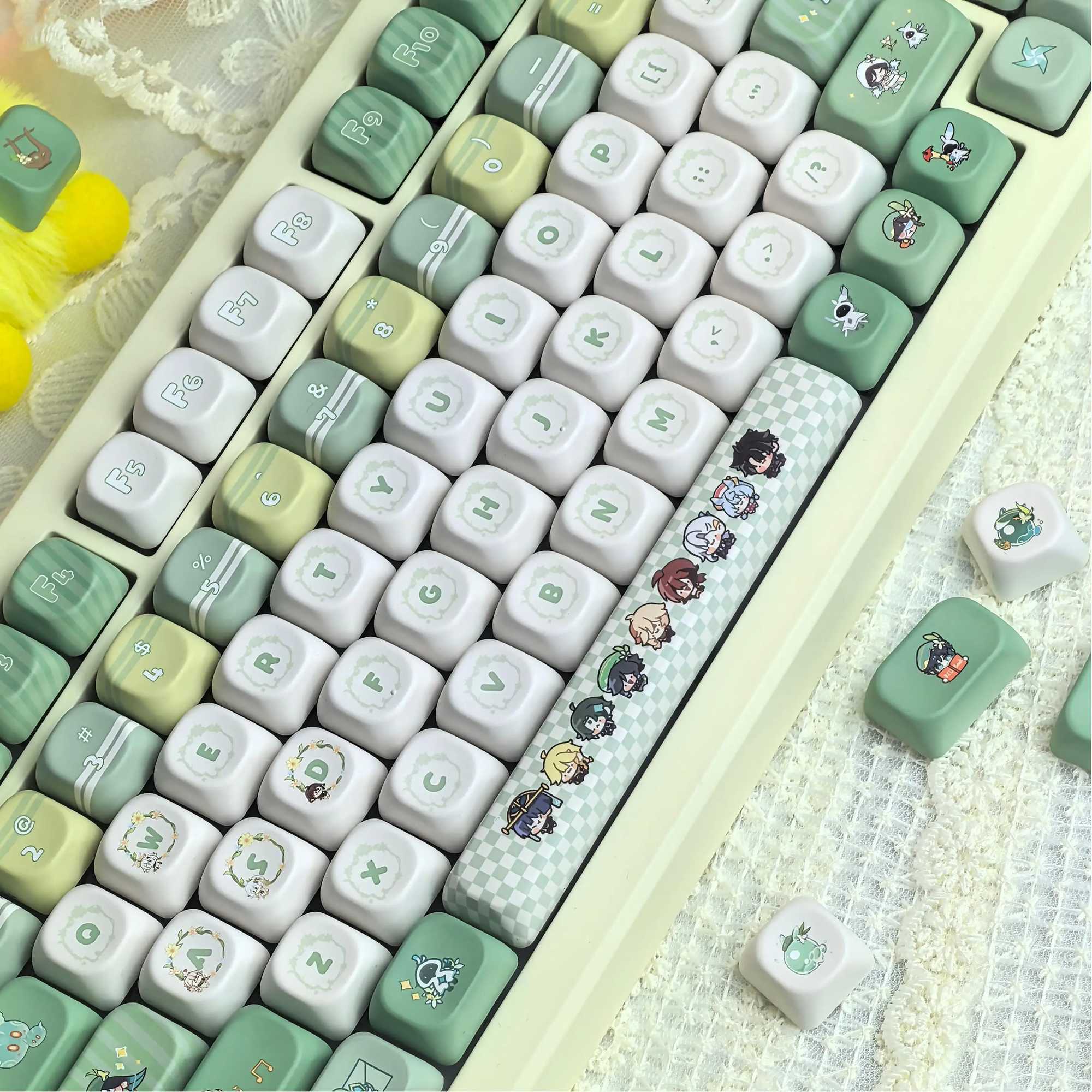 Genshin Impact Venti Keycap Green MOA Profile PBT Five-Sided Sublimation Cartoon Cute Gaming Keyca for Mechanical Keyboard R250526