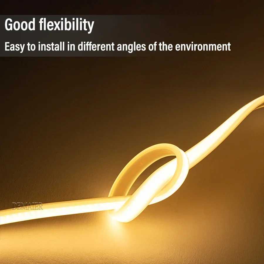 COB LED Strip 360leds/M High Bright EU Plug 220V CRI RA90 Waterproof Outdoor Garden FOB LED Tape For Bedroom Kitchen Lighting W250526