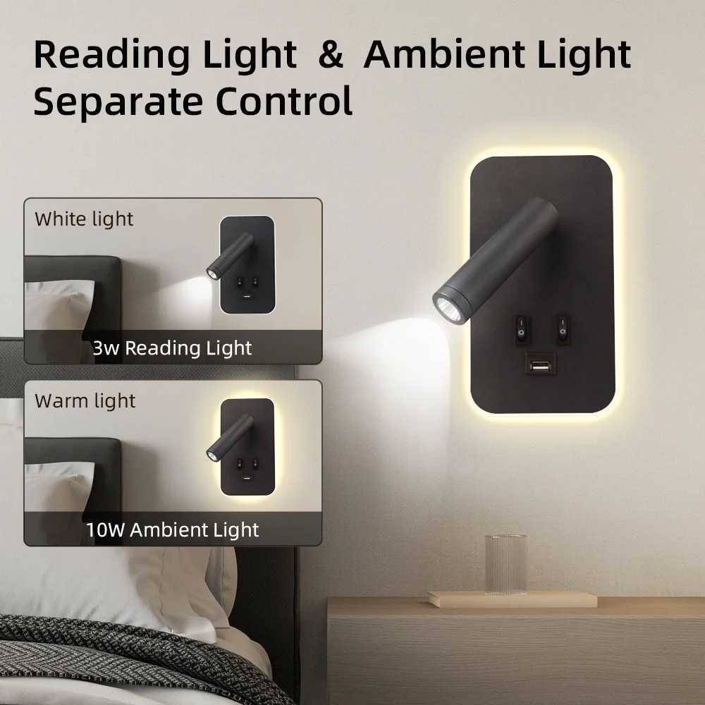 Bedside Wall Lamp LED with USB Charging Port For Kitchen Table Office Living Room Wall Mounted Reading Light Home Spotlights LEDXJ250526