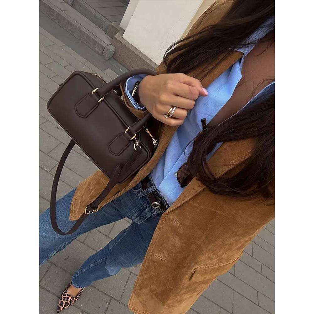 Vintage Suede Blazer Jacket Women Loose Lapel Long Sleeve Single Breasted Jackets 2025 Spring Lady Fashion High Street Coats New