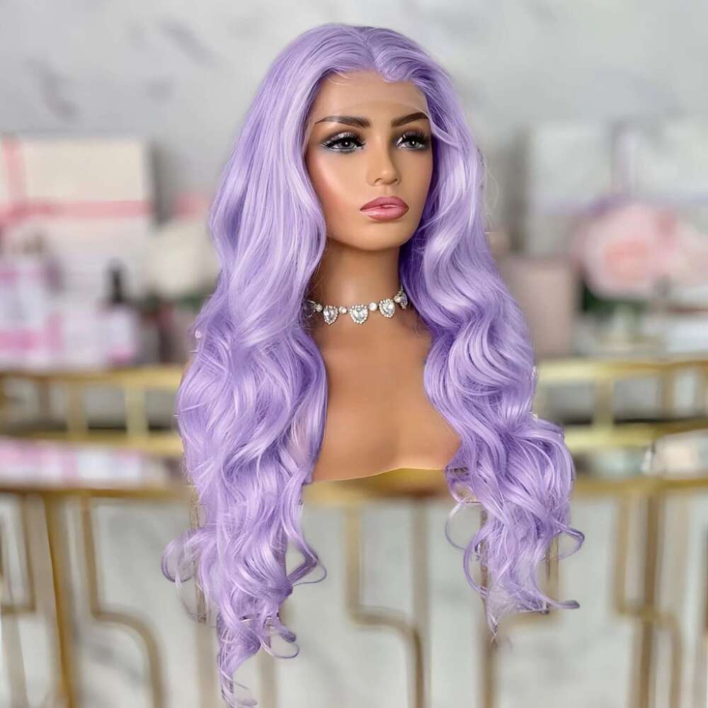 Light Purple Body Wave Synthetic Wig Middle Part Long Wavy Natural Hair Lavender Colored 13X4 Lace Front Wigs for Women Party