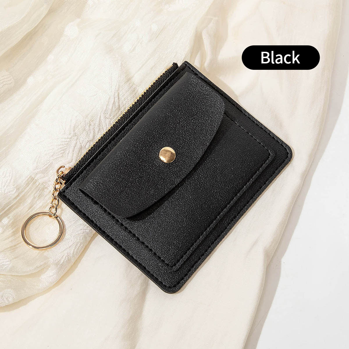 New ultra thin card fashion bag with short zipper for women s wallet fashionable and simple keychain and fashion coin wallet designed by men s keychai