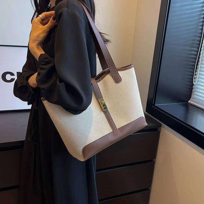2025 New Women's Canvas Bag - Large Capacity, Ideal for Commuting, Shoulder/Armpit Carry, Casual & Versatile Tote Bucket Style