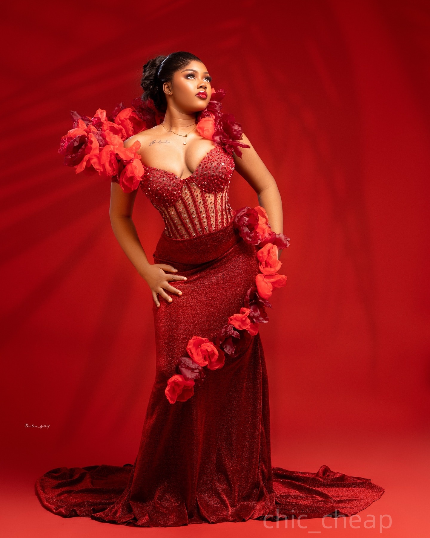 Dark Red Mermaid Prom Dresses 2025 Velvet Beaded Crystals Flowers Evening Formal Party Second Birthday Engagement Gowns Plus Size Dress For Special Oc