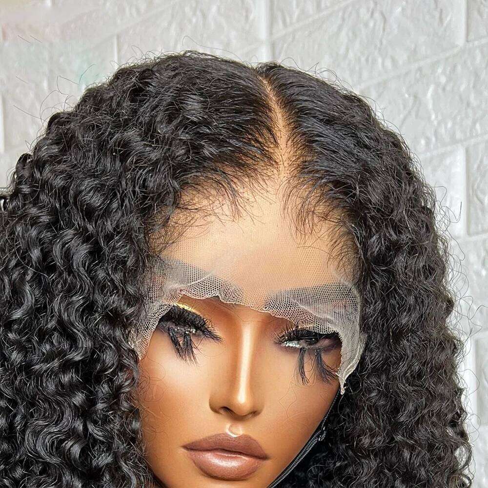 Natural Black Soft 26Inch Long 180Density Kinky Curly Deep Lace Front Wig For Women Babyhair Glueless Preplucked Daily