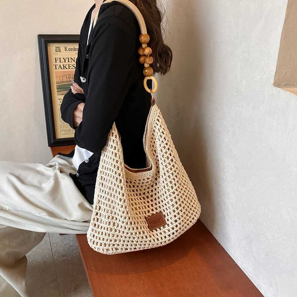 Woven Shoulder Bag Adjustable Strap Crochet Tote Bag for Women Mesh Crossbody Bag Large Capacity Hobo Bag for Travel Vacation W250524