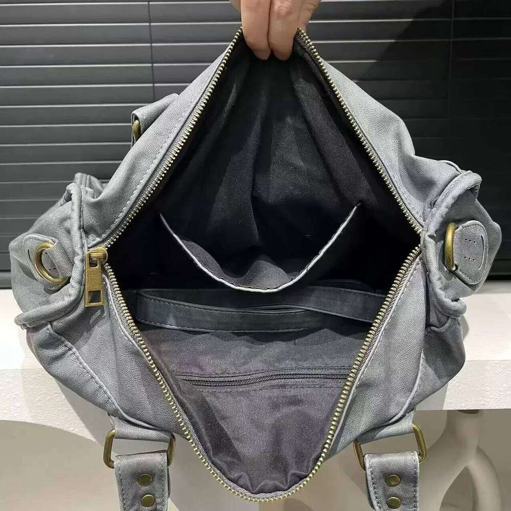 Women's Bags Designer Ladies' Fashion Y2k Multi Pocket Hot Girl Washed Motorcycle Tote Bag Large Capacity Vintage Single Shoulder Handbag