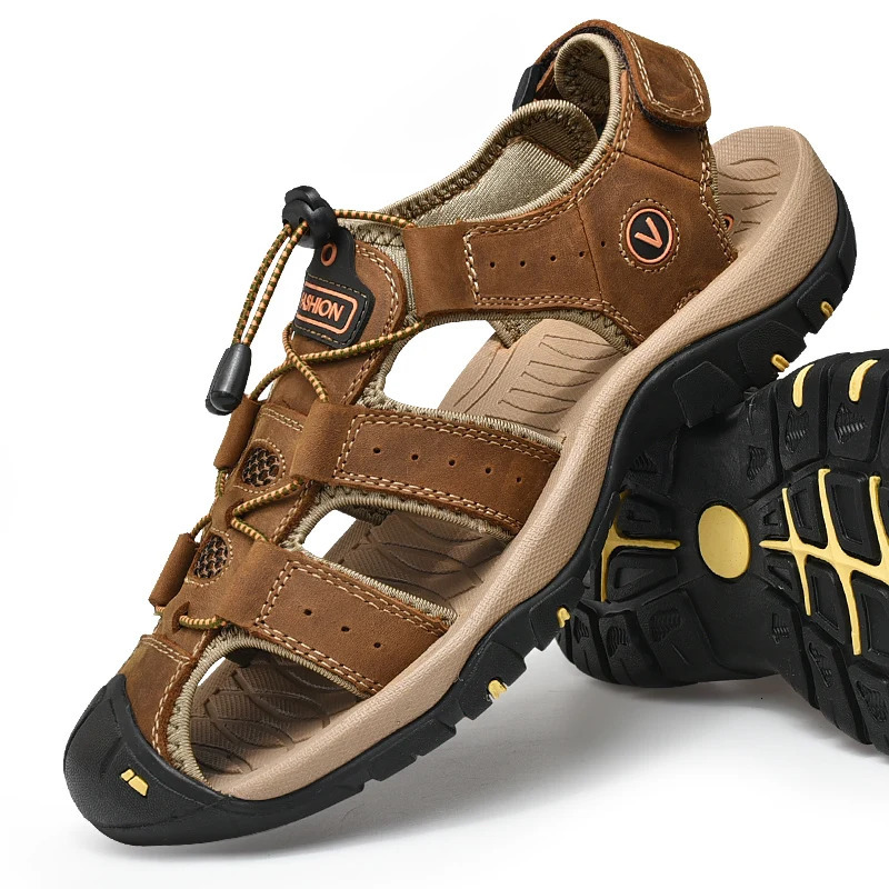 Genuine Leather Men Sandals Summer Beach Shoes Outdoor Man Fashion Mens Casual Roman Plus Size 3848 250523BJ - view 1