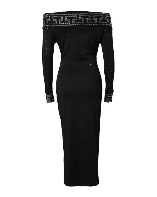 Womens new autumn and winter long sleeved slim fit sequined dress with sexy temperament one shoulder mid skirt