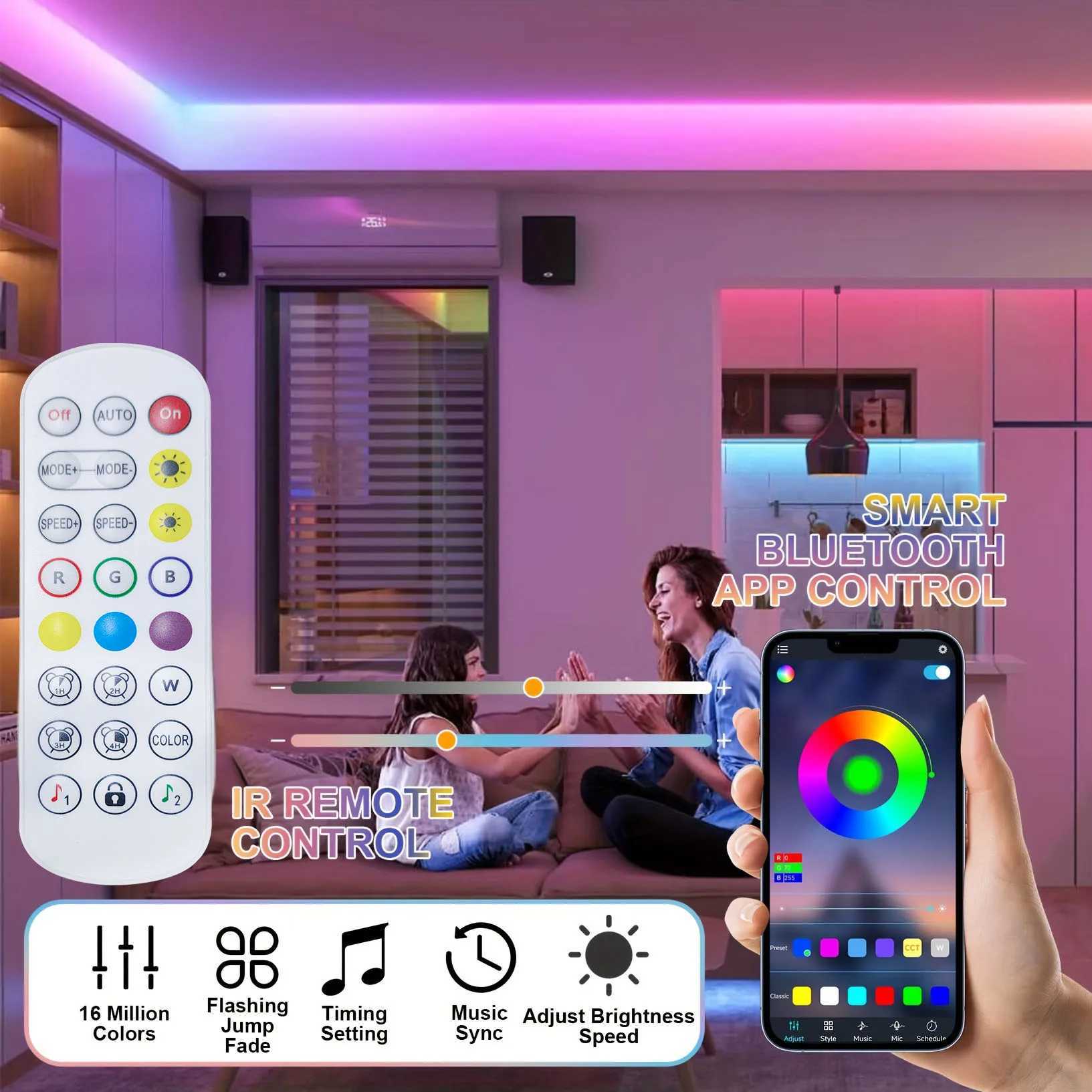 Smart Neon Rope Lights USB 16.4Ft RGB LED Strip Lights Color Changing with APP Control Waterproof DIY Music Sync Flexible Tape W250526