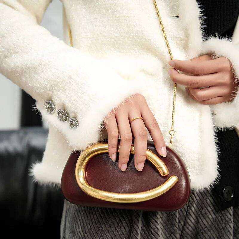 Designer Box Clutch Bag Vintage Women's Leather Shoulder Handbag Gold Closure Lady Evening Wedding Purse Female Wallets