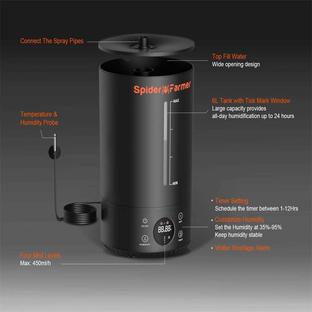 Spider Farmer 6L Air Humidifier Cool Mist Diffuser Top Fill Ultrasonic for Plants Tent Home IndoorXJ250526