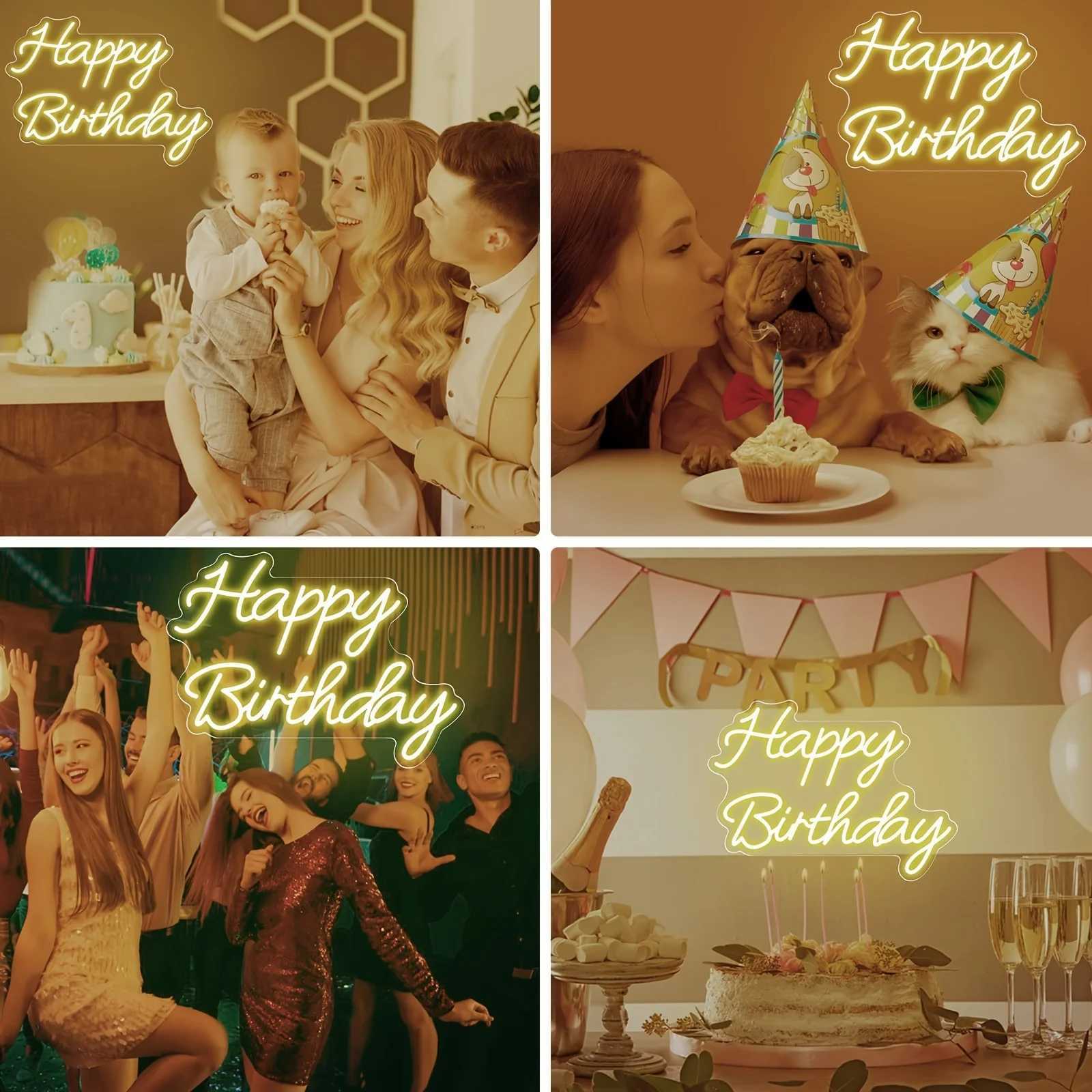 Happy Birthday Neon Sign LED Neon Light Sign for Bedroom Man Cave Birthday Party Bar Home Decoration Gift Night Light W250526