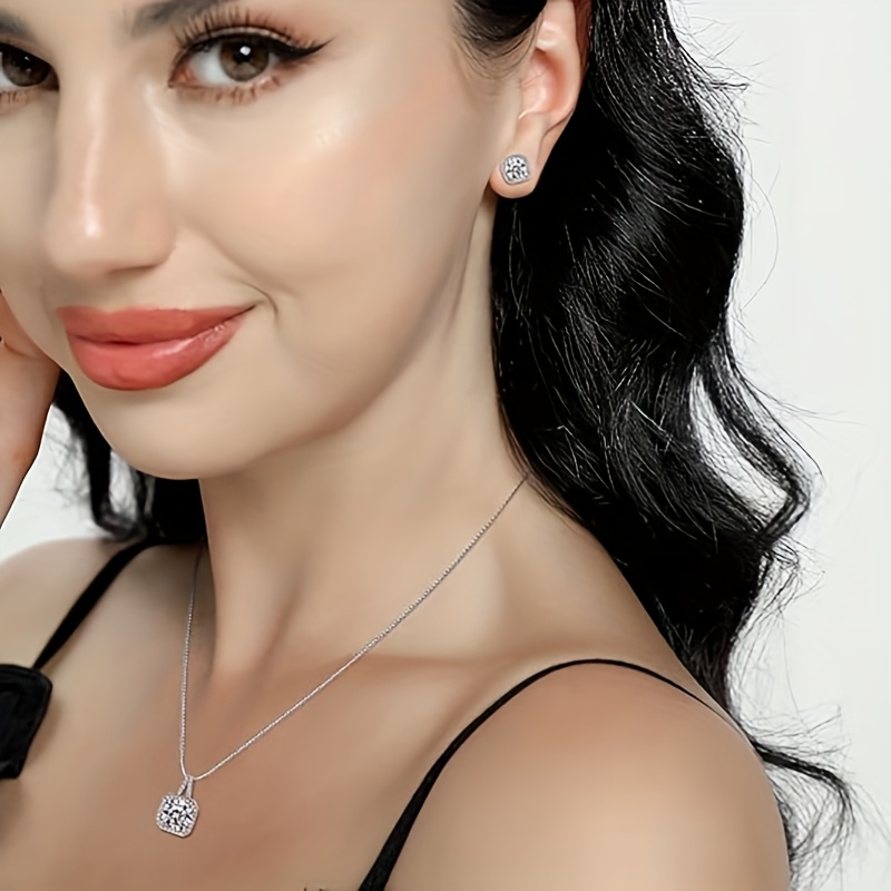 VOBIPY Jewelry Set Necklace for Women Dainty Cubic Zirconia Trendy Pendant Necklace Earrings Ring Jewelry Set Adjustable