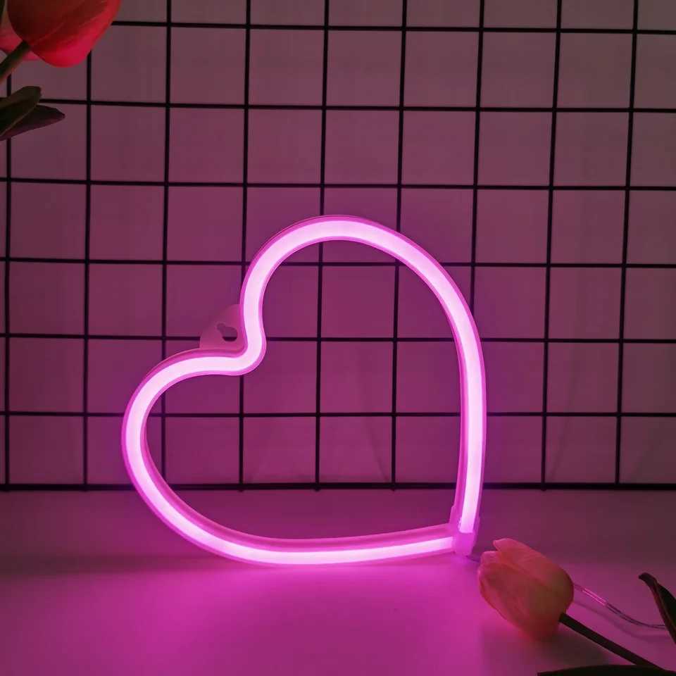 Pink Heart LED Neon Sign USB/Battery Powered LED Light for Bedroom Room Decoration Gift Night Light Decoration Party Holiday W250526