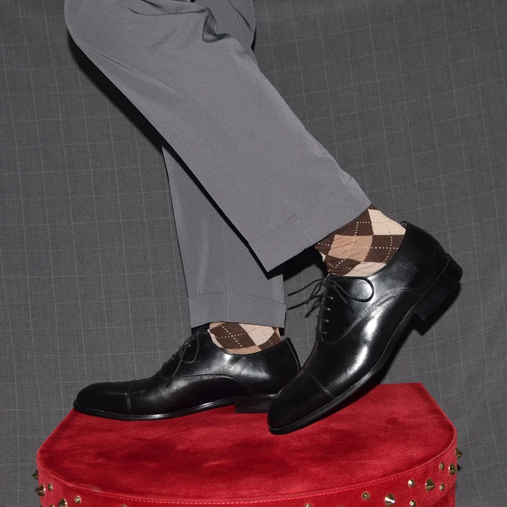 y Genuine Leather Mens Business Dress Shoes Black Cap Toe LaceUp Oxfords Company Office Wedding Party Formal for Men 250526