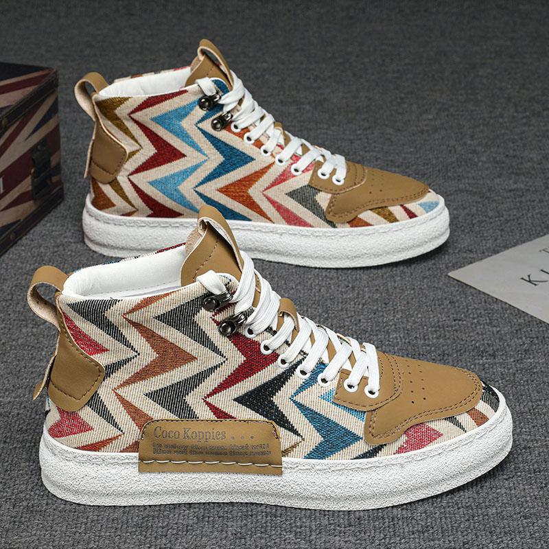 free shipping 2025 summer breathable high top canvas sneakers for men's casual versatile soft soled board shoes size 39-44