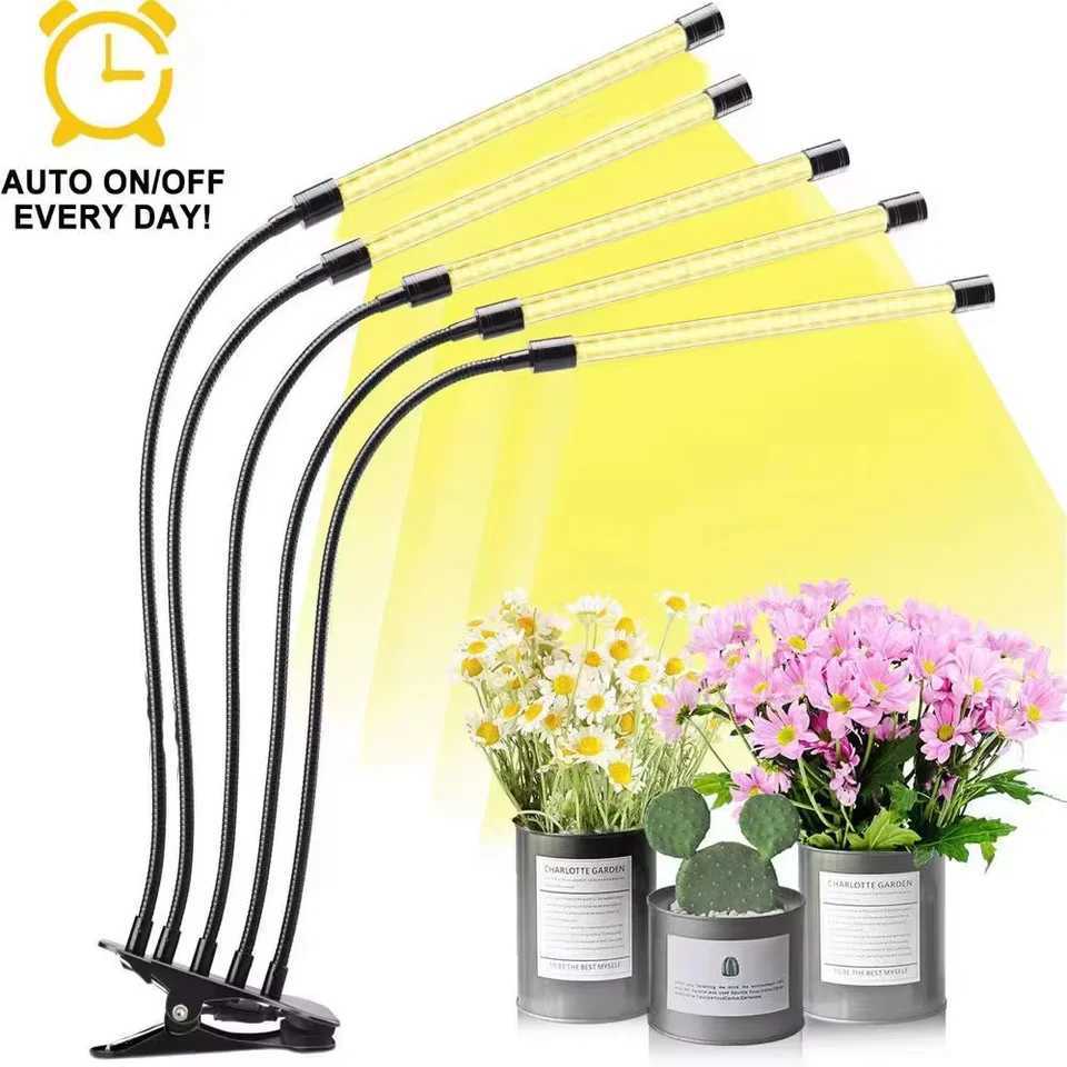 LED USB Clip Grow Light 3000K Full Spectrum Plant Lamp Timing Control Indoor Greenhouse Flower Seedling Phyto Lamp 1-5HeadsXJ250526