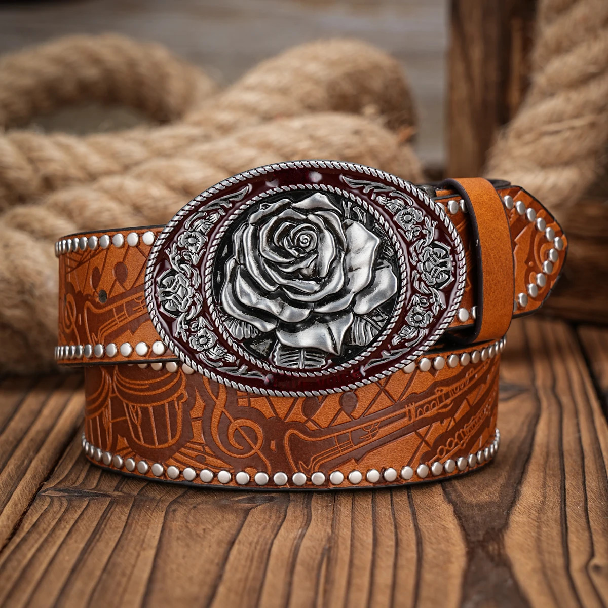 Men Women-Western-Cowboy-PU Leather-Belts - Vintage horse Belt Floral Engraved Buckle Belt for Jeans 250520