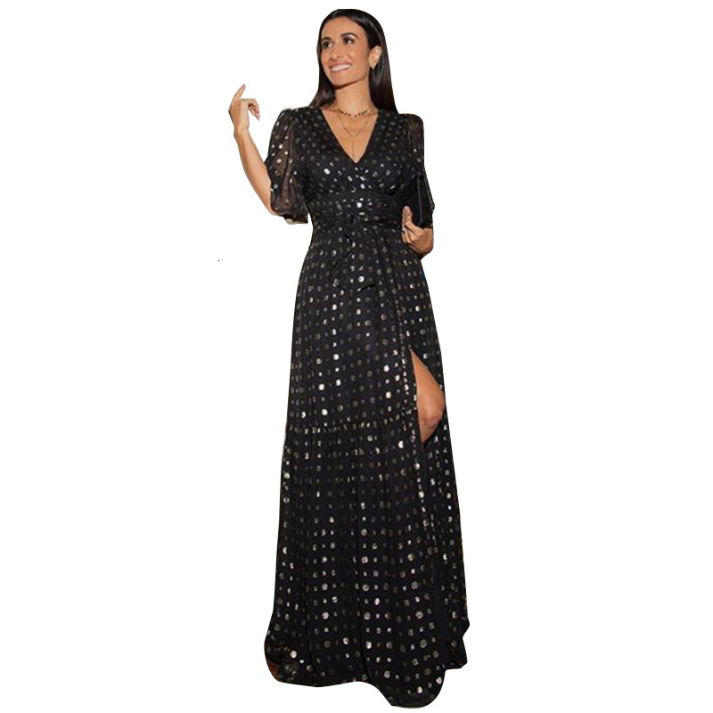 Autumn and winter new womens dress sexy V-neck wave point dress