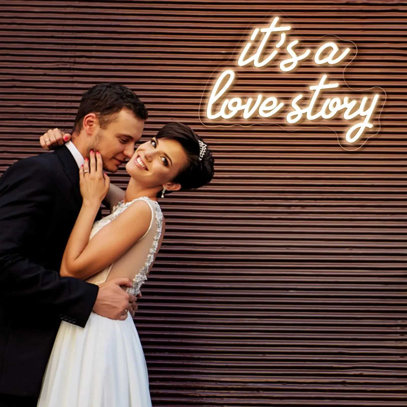 Its a Love Story Neon Light Sign for Wedding Party Wall Decor LED Neon Signs Room Bedroom Wall Decoration Neon Lamp USB Power W250526