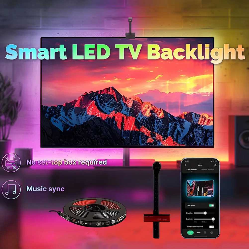 RGBIC LED PC/TV Backlight Strip with AR Color Sensor RGB Ambient Lighting for 55-85 Inch Screens for Gaming Room Decoration W250526