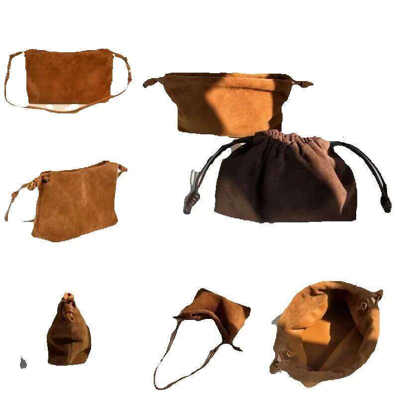 Designer Luxury Designer Luxury Retro Suede Cowhide Square For Women New Matte Drawstring Cloud Fashion Single Shoulder Crossbody Bag