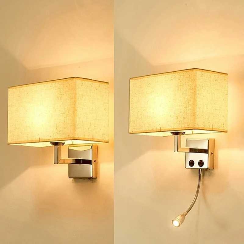 E27 Fabric Wall lamp with Switch LED Spotlight Reading Light Bedroom Study Equipment Hotel Bedhead Nordic Home Decoration LightXJ250526