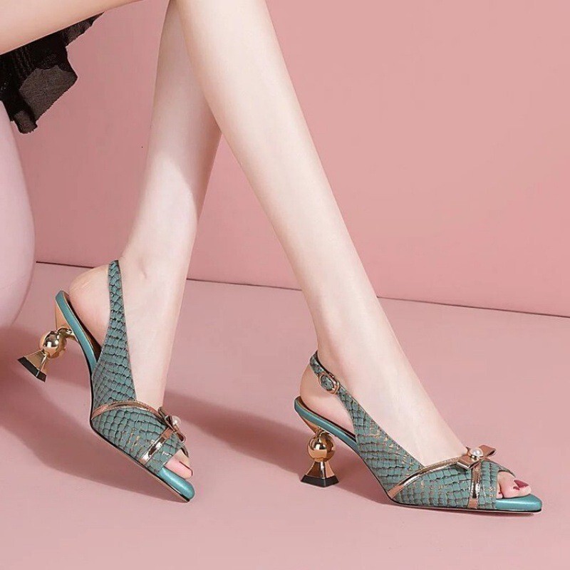 Fish Mouth High Summer New Style Coarse Heel Bow Buckle Casual Shoes Back Open Toe Sandals For Women Ddmysaturn