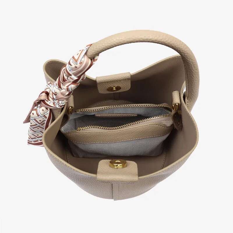 Bucket lady new style basket genuine leather hand held cross body bag two shoudlers