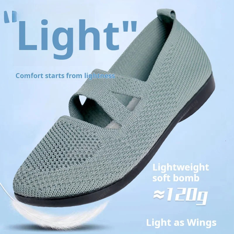Elastic Knitted Flats Shoes for Women Summer Breathable Soft Loafers Woman Lightweight Slip on Casual Mom Moccasins 250526