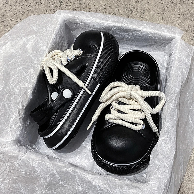 Summer Fashion Trend Lace Up Slippers Outdoor Baotou Beach Sandals EVA Flat Shoes Comfortable Breathable Clogs Soft Slippers 250526