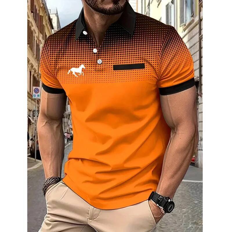 Men Summer Fashion Slim Fit Short Sleeve 100% Polyester Fake Pocket Decoration Casual Sport Golf Polo Shirt
