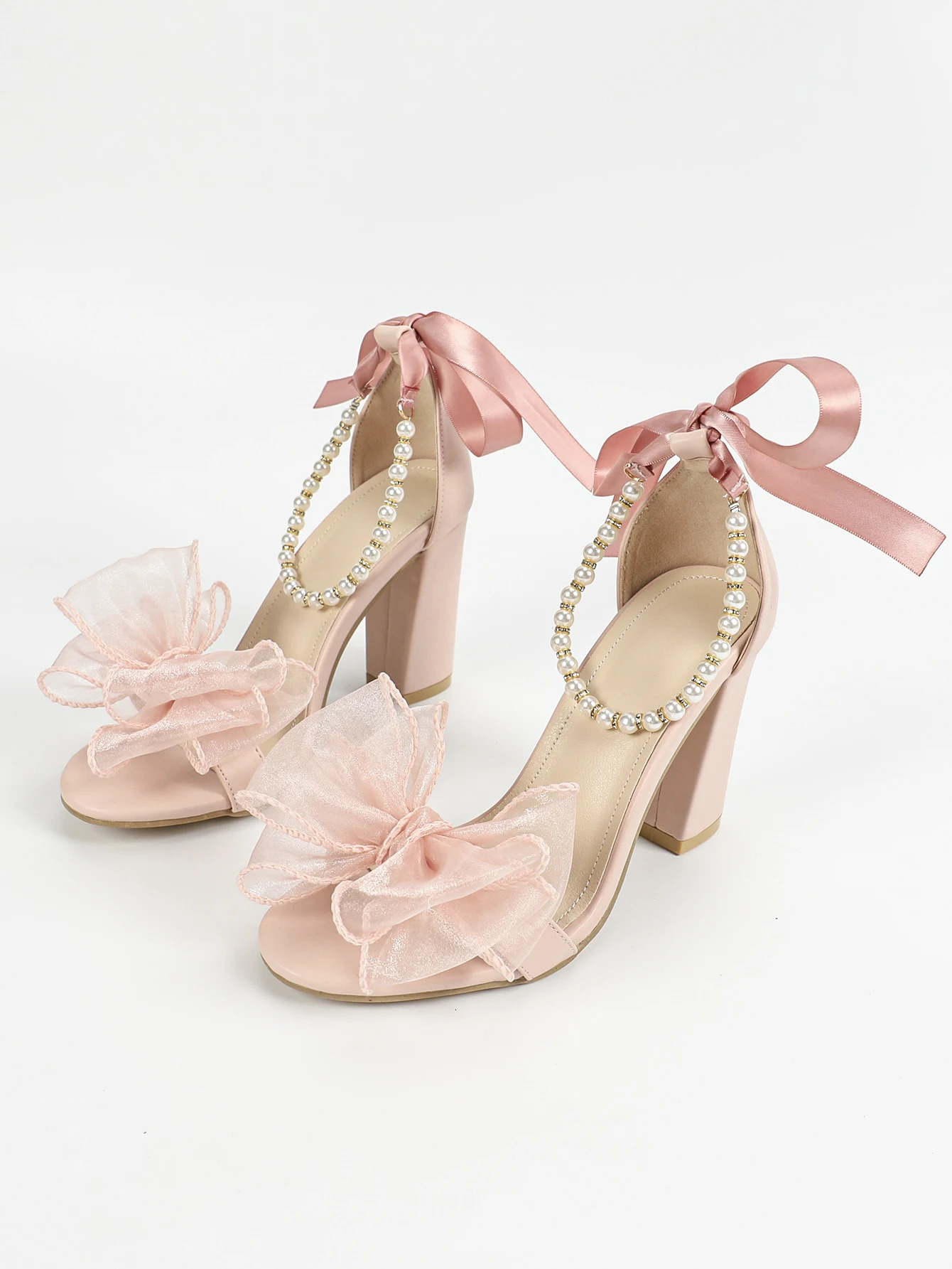Womens Sandals Pink Sandals High Heels Sandals Loli Style Cute Bow Gorgeous Pearl Beads Wedding Party Sexy Romantic Thick 250526