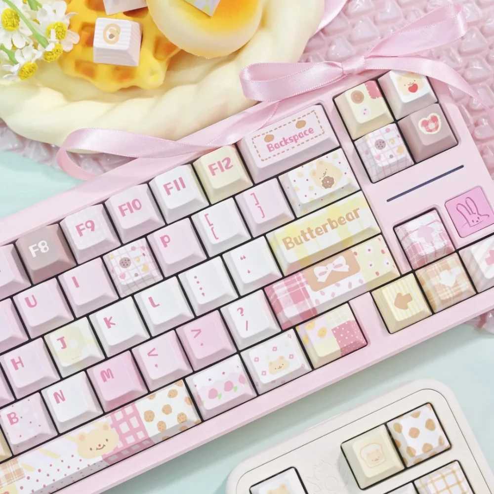 Cute Butter Bear Keycap SOA Cherry Profile PBT Keyca for DIY Mechanical Keyboard Pink Light Yellow Hand-painted Style Key Ca R250526