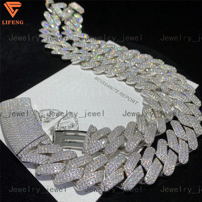Full Iced Out D Color VVS Moissanite Cuban Necklace Bling Round Diamond Hip Hop Jewelry 925 Sterling Silver Men Cuban Link Chain