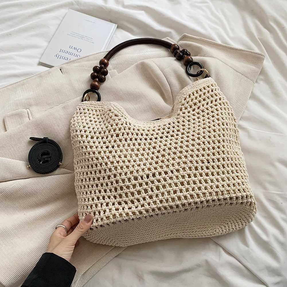 Woven Shoulder Bag Adjustable Strap Crochet Tote Bag for Women Mesh Crossbody Bag Large Capacity Hobo Bag for Travel Vacation W250524