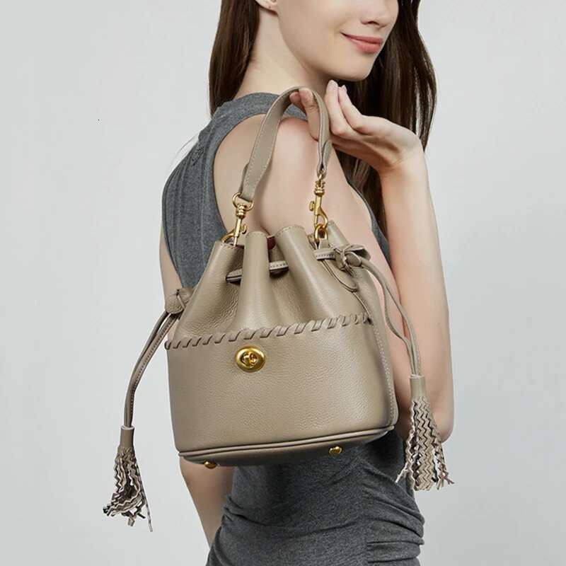 Toptrends Genuine Leather Bucket Small Shoulder Crossbody Bags For Women Designer Tote Purses Ladies Handbags bag